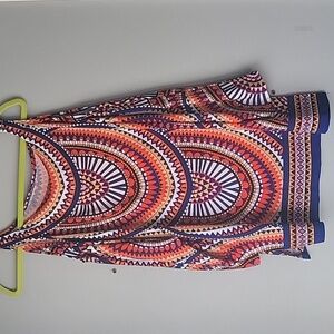 Avenue abstract print cold shoulder slinky knit top